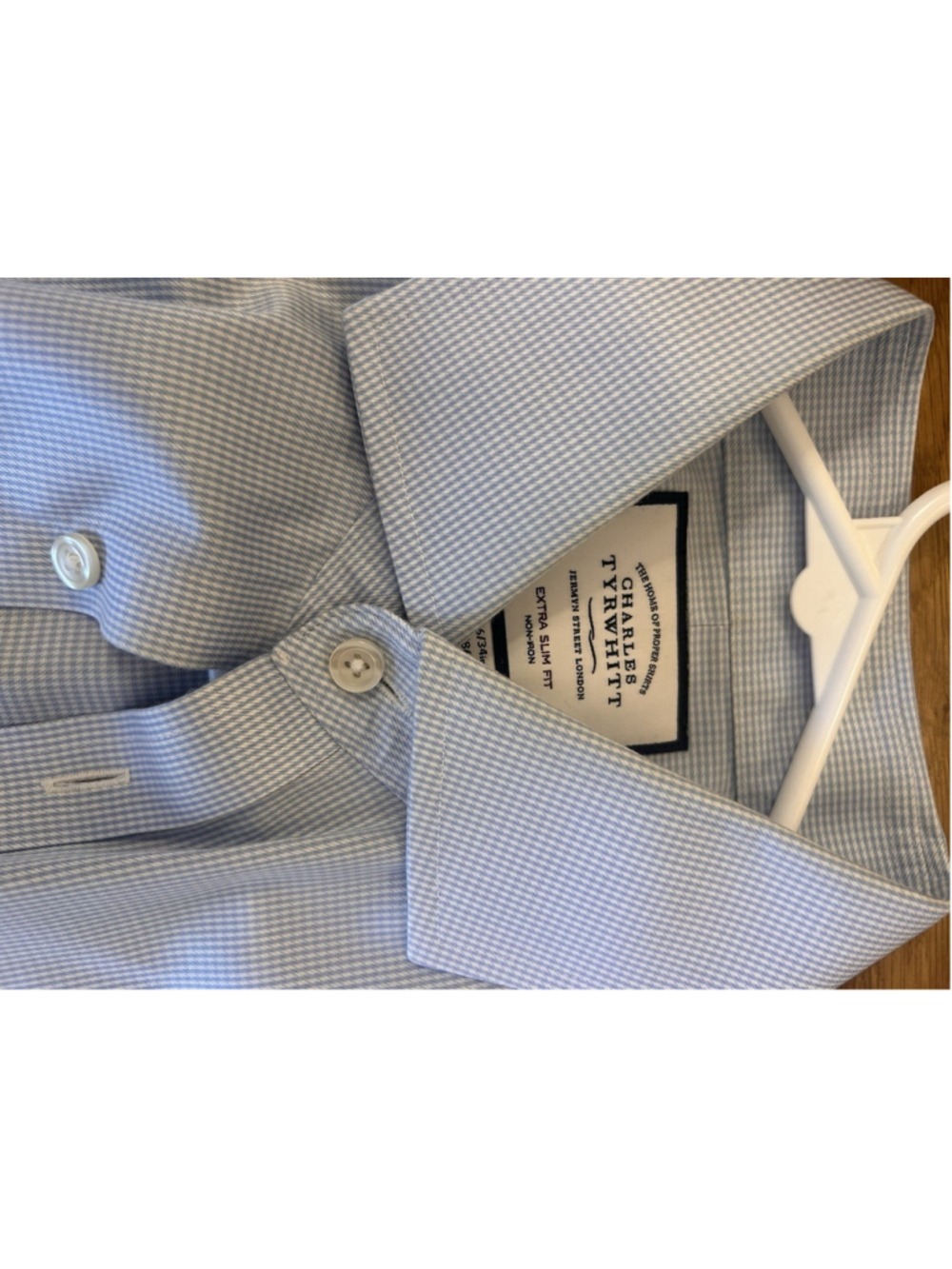 Charles Tyrwhitt Men's Dress Shirt White/Blue Plaid, Non-Iron, Slim Fit